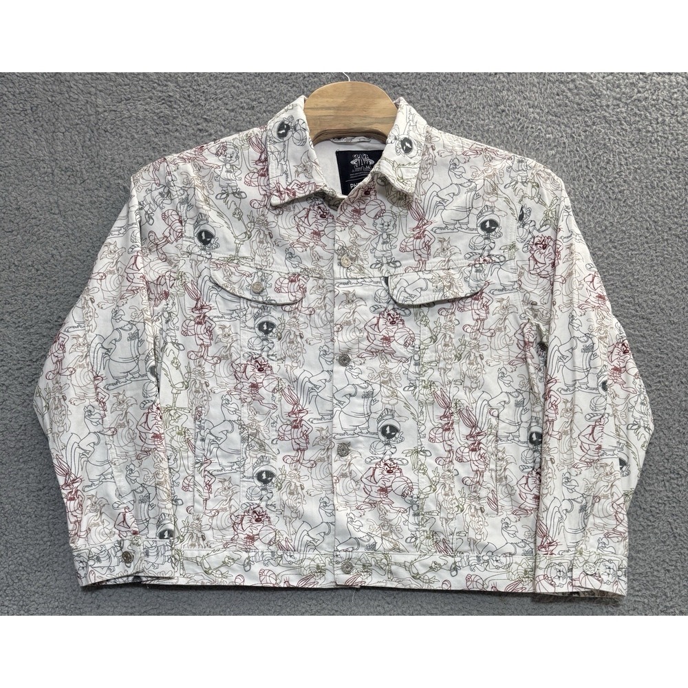 Space Jam A New Legacy Pull & Bear White‎ Denim All Over Print Jacket Mens Large